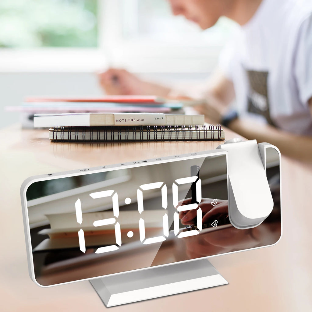 Relógio de mesa projeção hd grande display led digital projeção de teto despertador mesa digital escurecimento automático