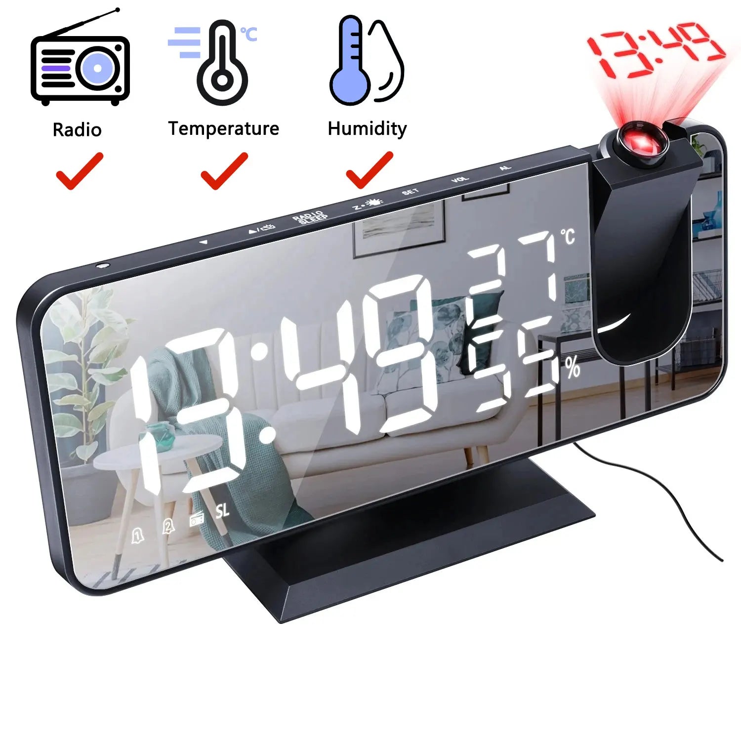 Relógio de mesa projeção hd grande display led digital projeção de teto despertador mesa digital escurecimento automático