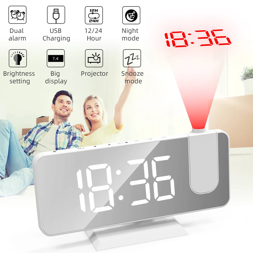 Relógio de mesa projeção hd grande display led digital projeção de teto despertador mesa digital escurecimento automático