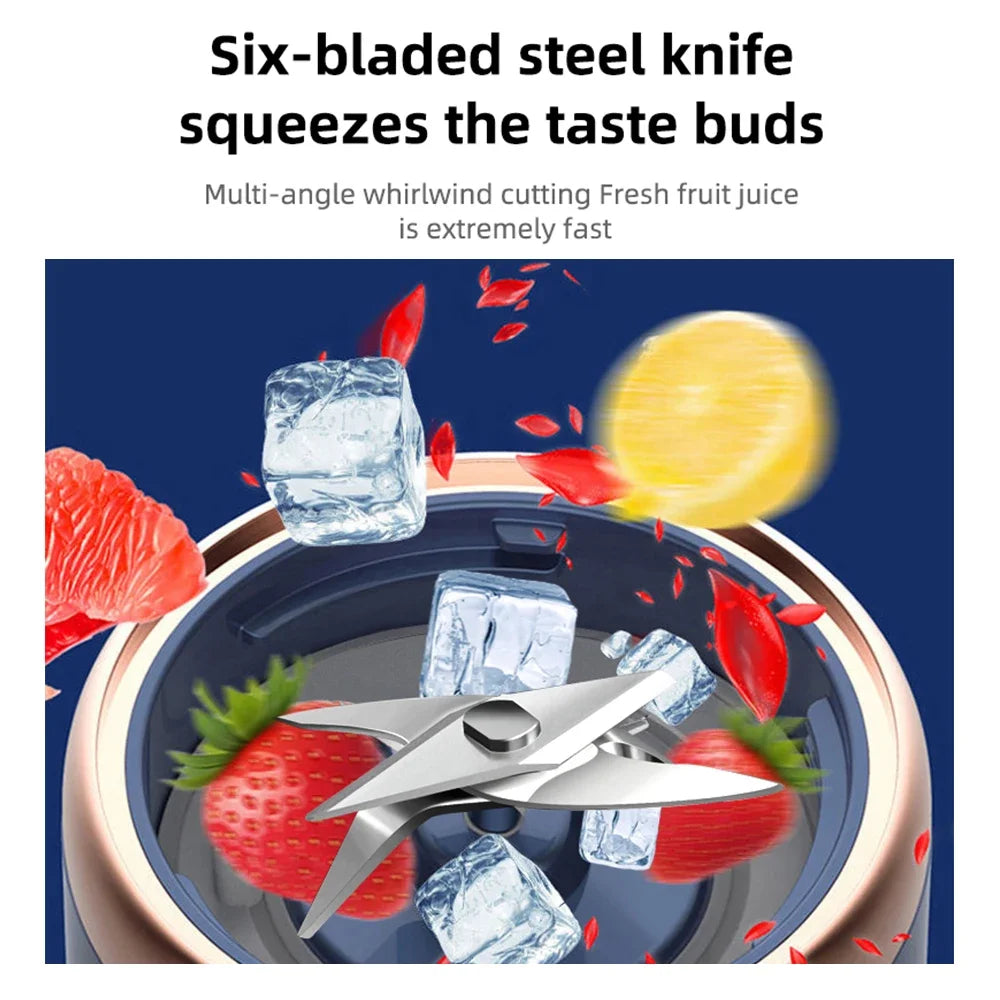 Copo espremedor elétrico portátil de 6 lâminas - liquidificador pessoal recarregável USB