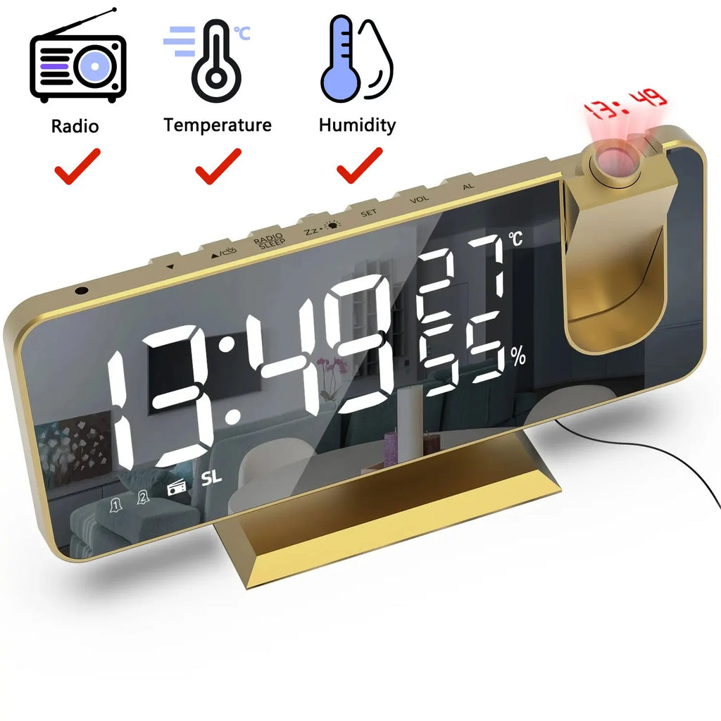 Relógio de mesa projeção hd grande display led digital projeção de teto despertador mesa digital escurecimento automático