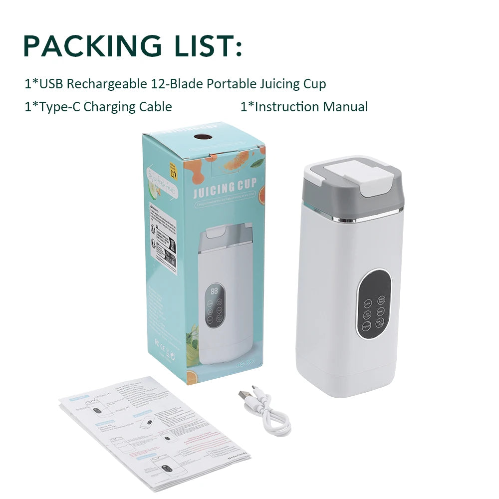 Copo espremedor elétrico portátil de 6 lâminas - liquidificador pessoal recarregável USB