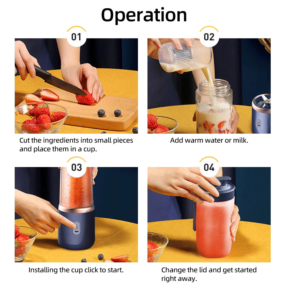 Copo espremedor elétrico portátil de 6 lâminas - liquidificador pessoal recarregável USB