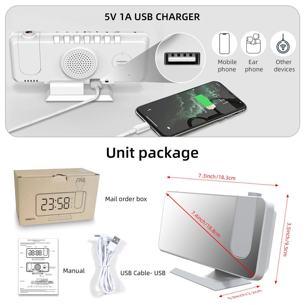 Relógio de mesa projeção hd grande display led digital projeção de teto despertador mesa digital escurecimento automático