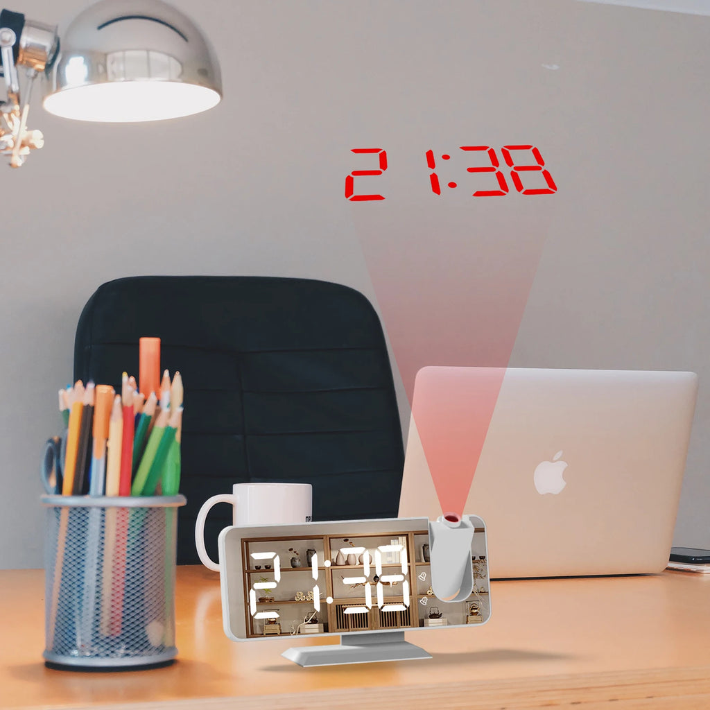 Relógio de mesa projeção hd grande display led digital projeção de teto despertador mesa digital escurecimento automático