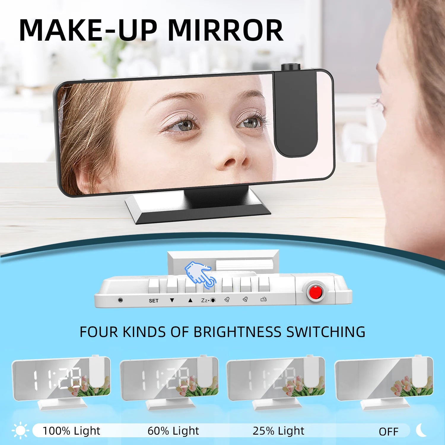 Relógio de mesa projeção hd grande display led digital projeção de teto despertador mesa digital escurecimento automático