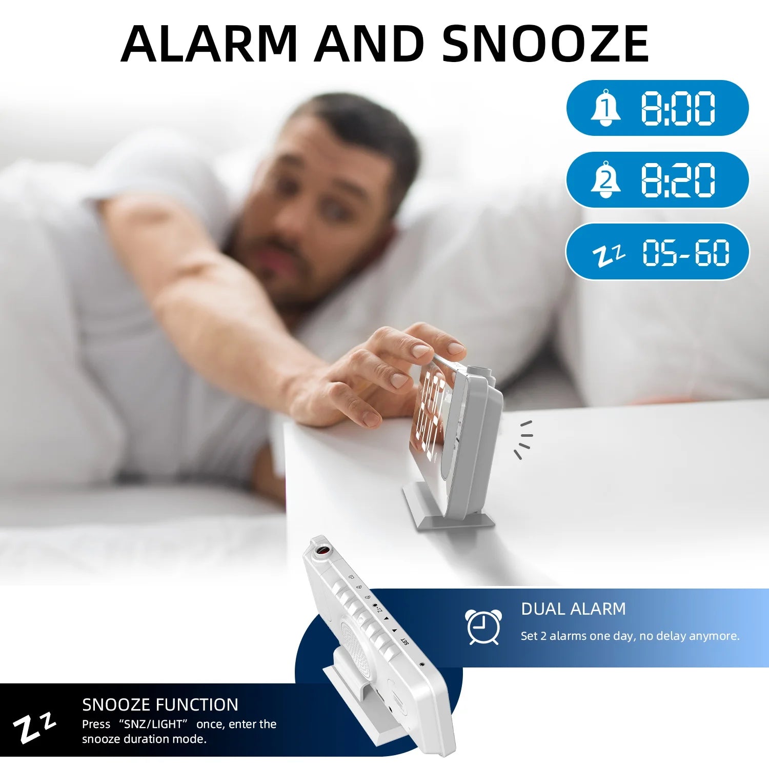 Relógio de mesa projeção hd grande display led digital projeção de teto despertador mesa digital escurecimento automático