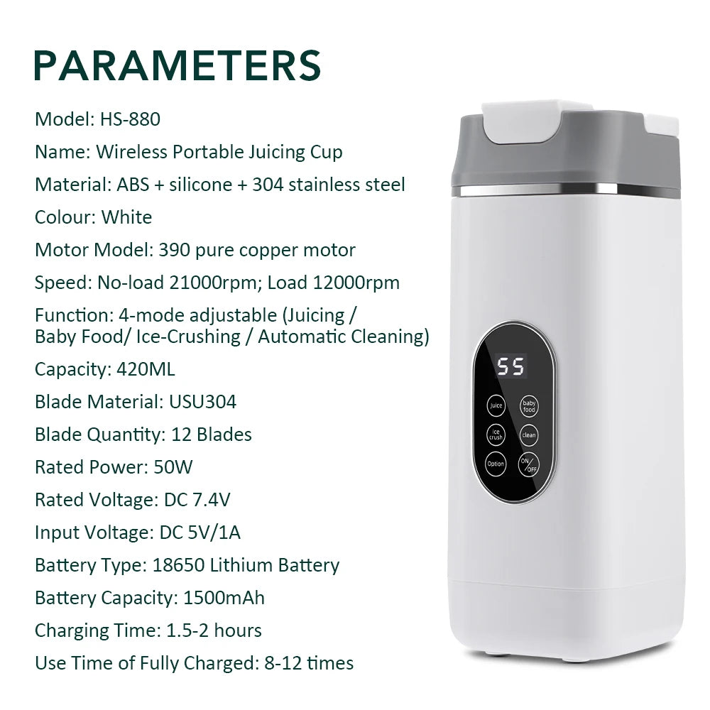 Copo espremedor elétrico portátil de 6 lâminas - liquidificador pessoal recarregável USB